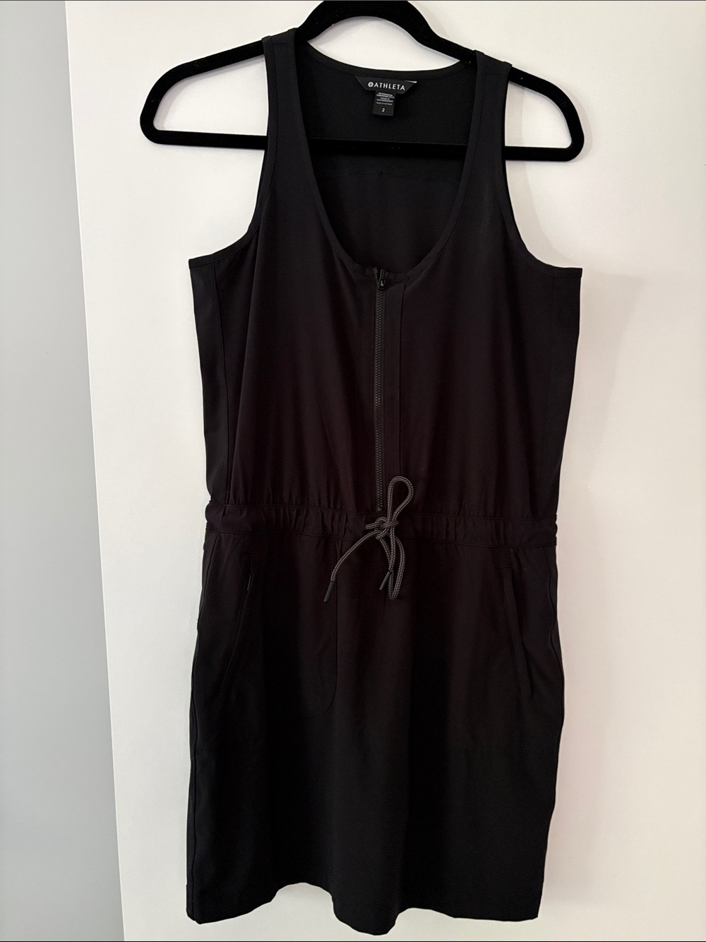 Athleta Expedition Black Sleeveless Zip-Front Drawstring Dress - Picture 3 of 12